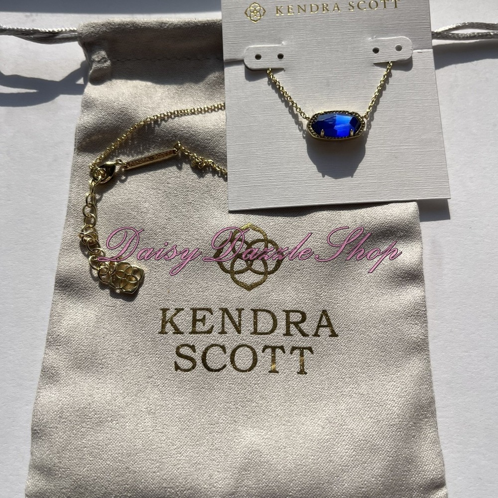 ✨Kendra Scott Elisa Pendant Necklace Cobalt Cats Eye Blue Gold September New 💙